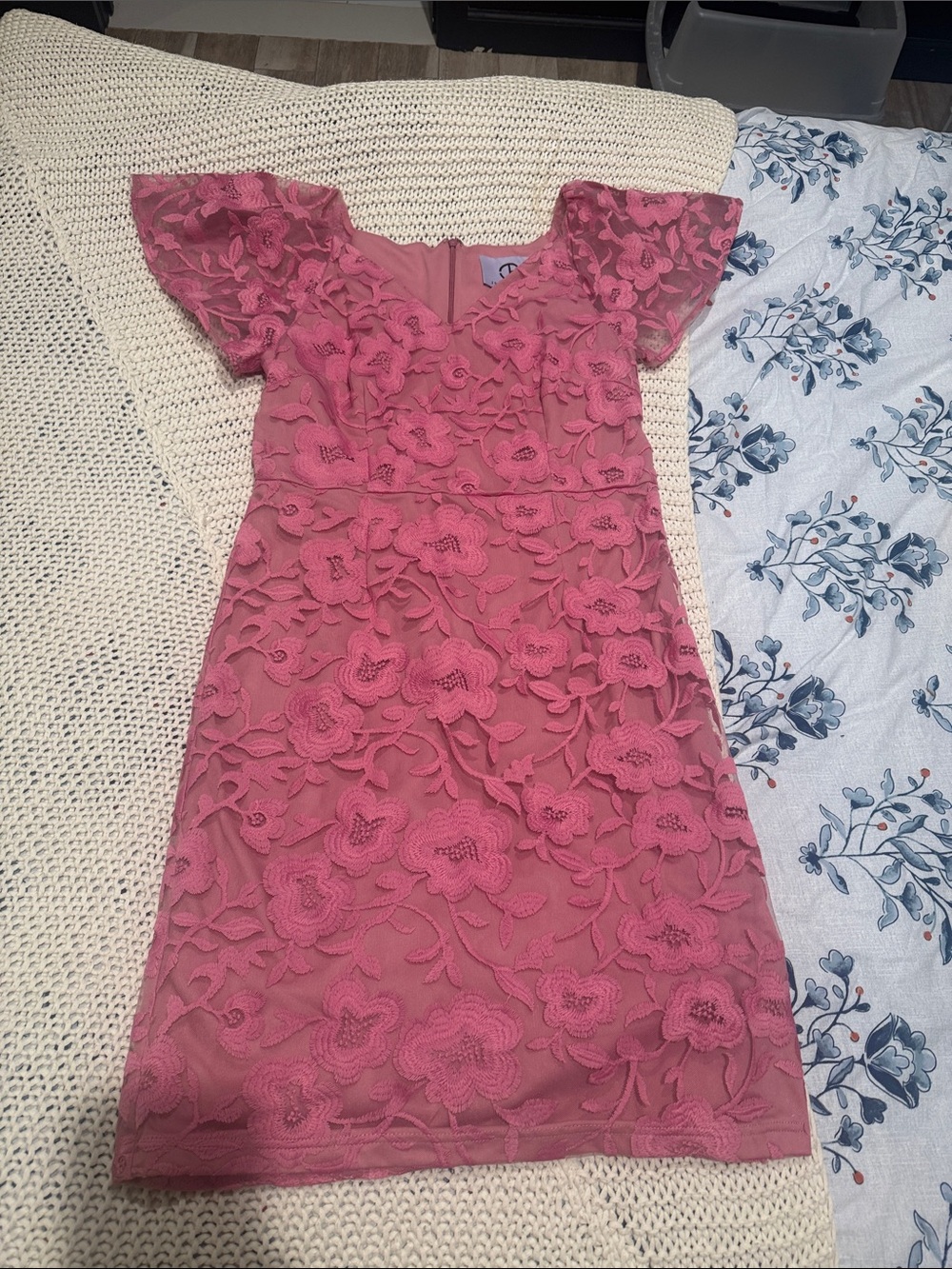J S Collection Woman' Embroidered Rose-Pink Lace Party Dress